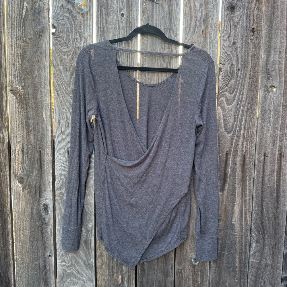 Lululemon Loved and Lifted Long Sleeve Heathered Grey Wrap Back Top - Picture 5 of 9